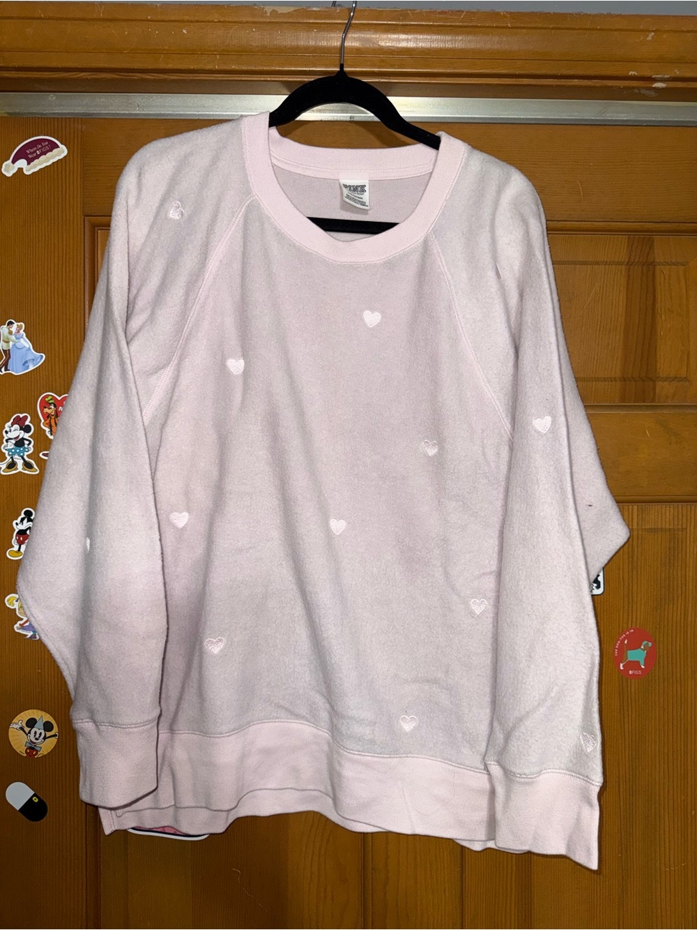 PINK Victoria's Secret Pale Pink Crewneck Sweatshirt with Heart Accents